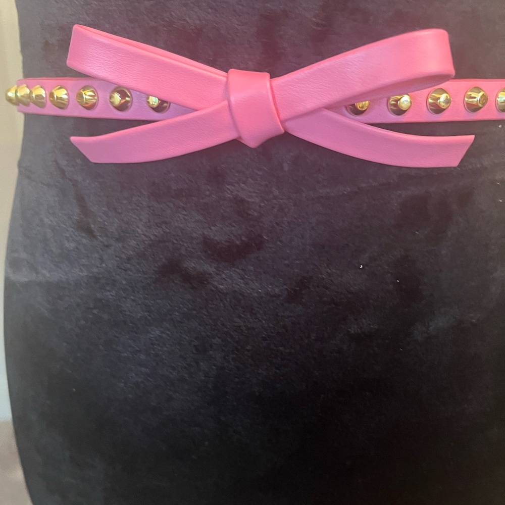 Prada Pink Bow Belt with Gold Studs leather